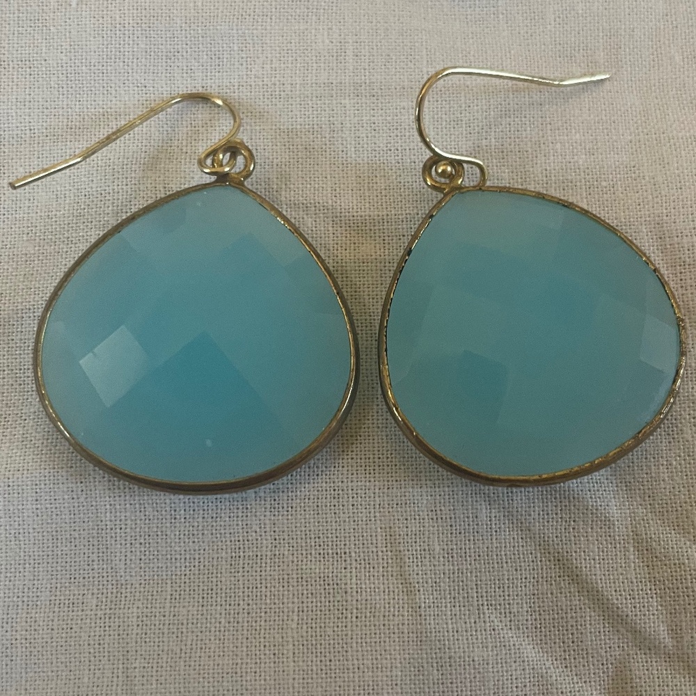 Cute Baby Blue And Gold Teardrop Earrings Perfect For Winter